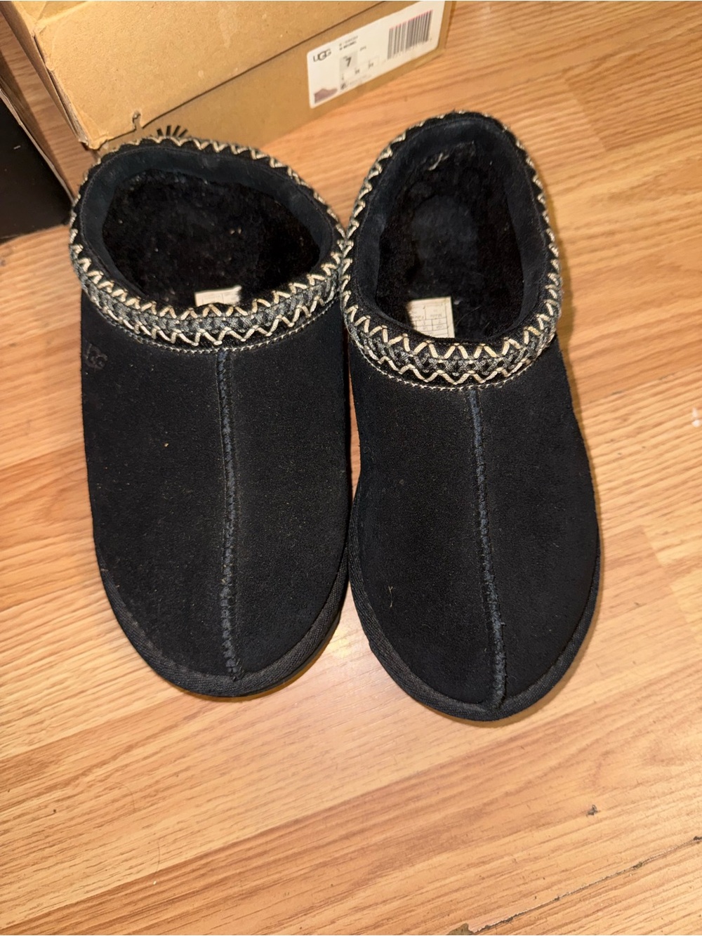 UGG Kids Black Suede Faux-Fur Lined Slip-On Slippers